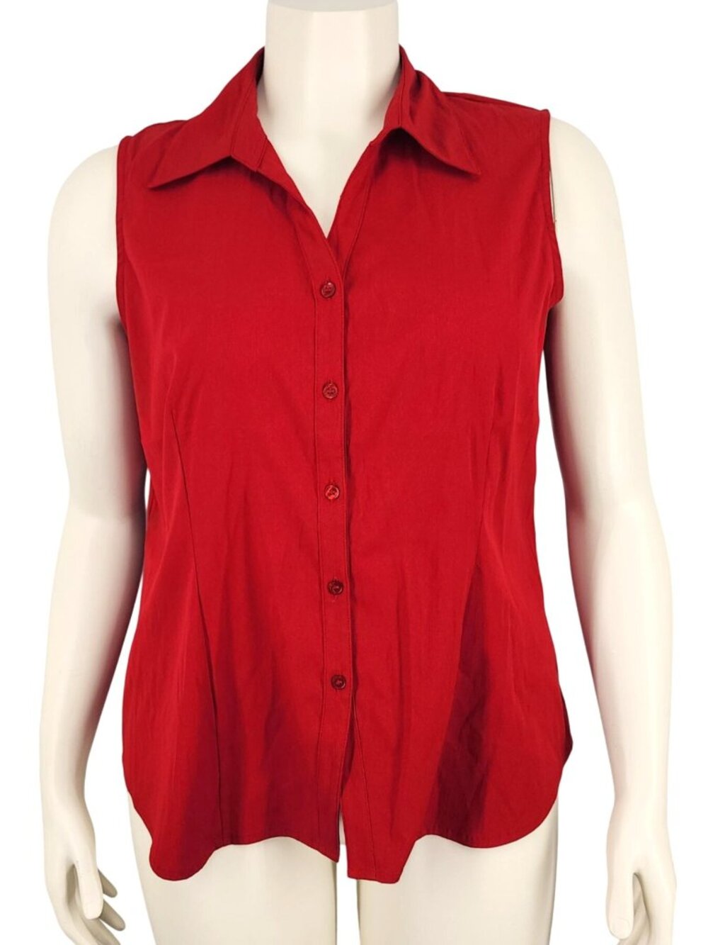 Women's Vintage Fred David Red Sleeveless Button Down Shirt Stretch Size 16